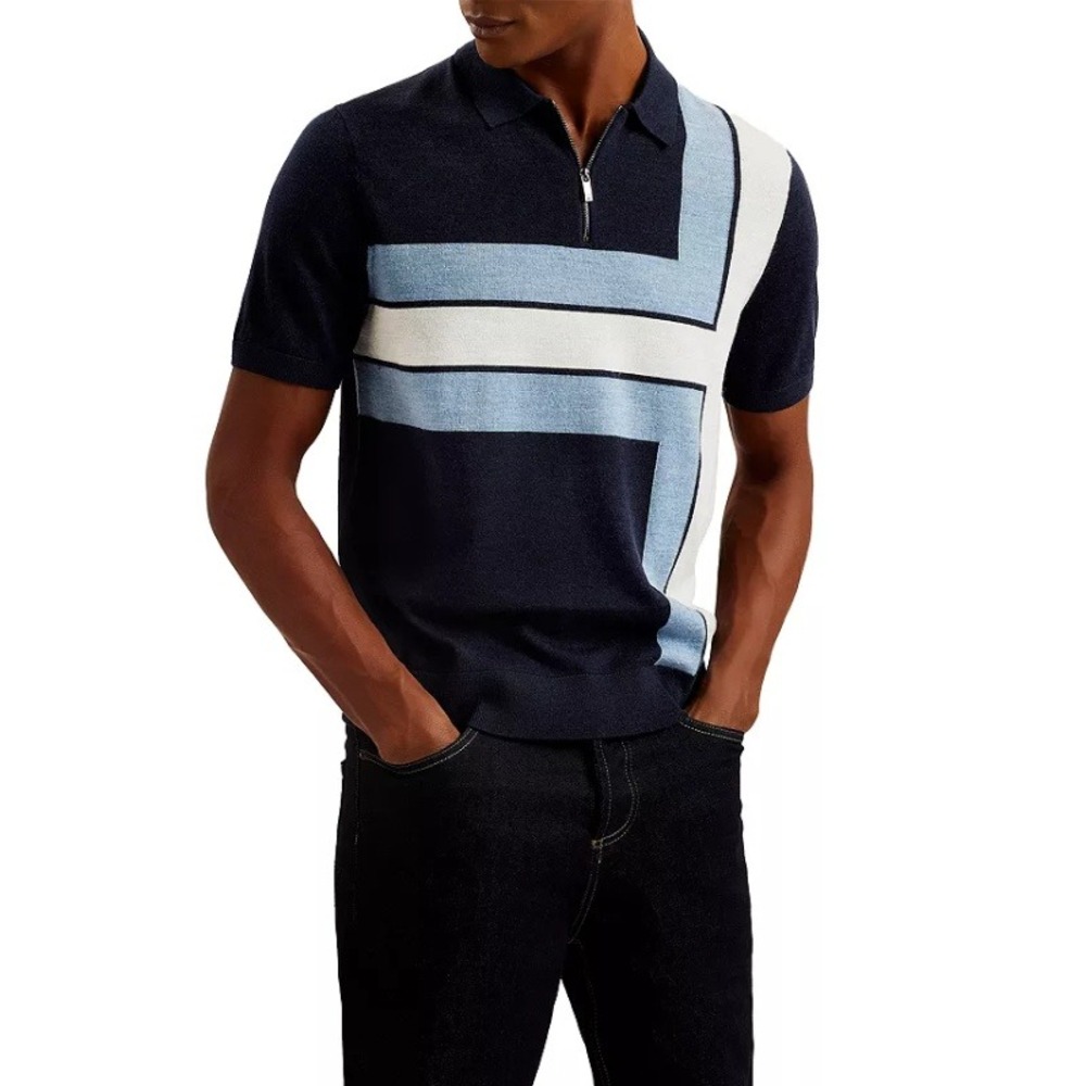 Ted Baker London Ambler Colorblock Wool Polo Sweater Blue 100% Wool Size 3 / M